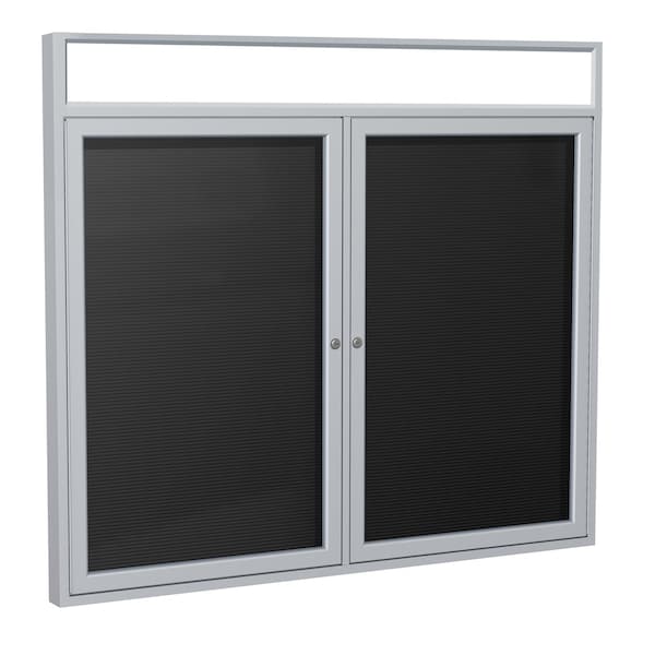 Enclosed Letter Board, 2 Door, Vnyl, Indr/Outdr, Hdlnr, 3 ft H x 4 ft W, Black